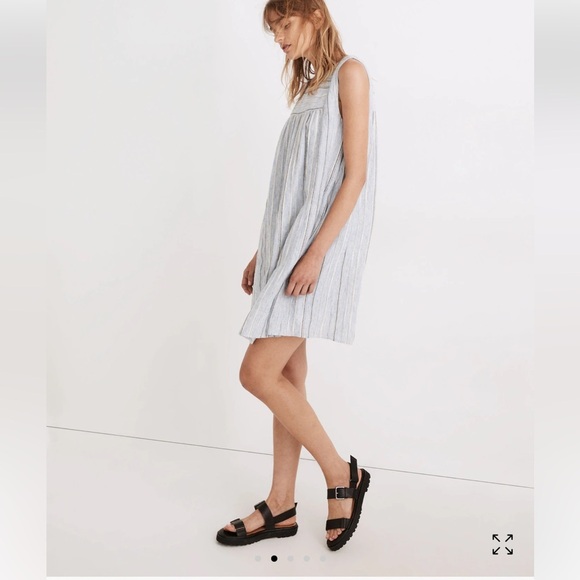 Madewell Sleeveless Yoked Mini Dress Stripe Light Blue Baby Doll Dress XXS - Picture 2 of 11
